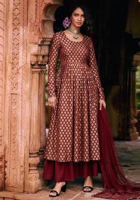 Red Silk Blend Anarkali Set