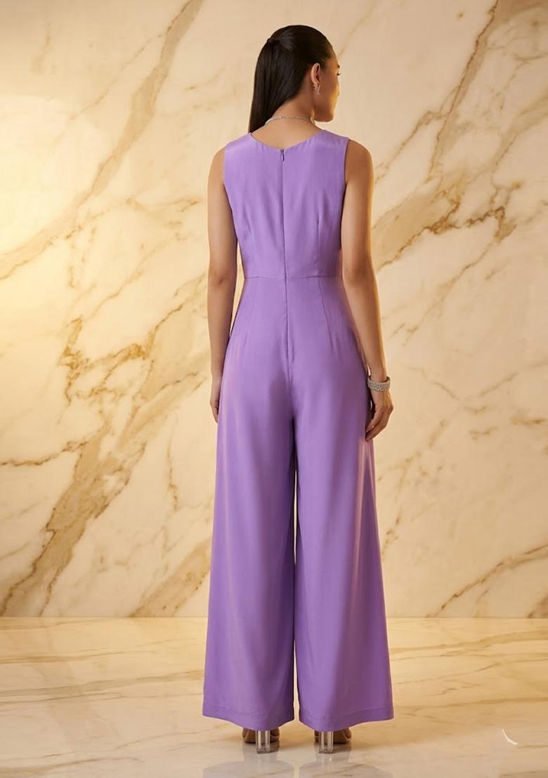 Lilac Purple Embroidered Handwork Fusion Set - Indya