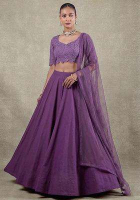 Grape Purple Self Design Crepe Lehenga Set