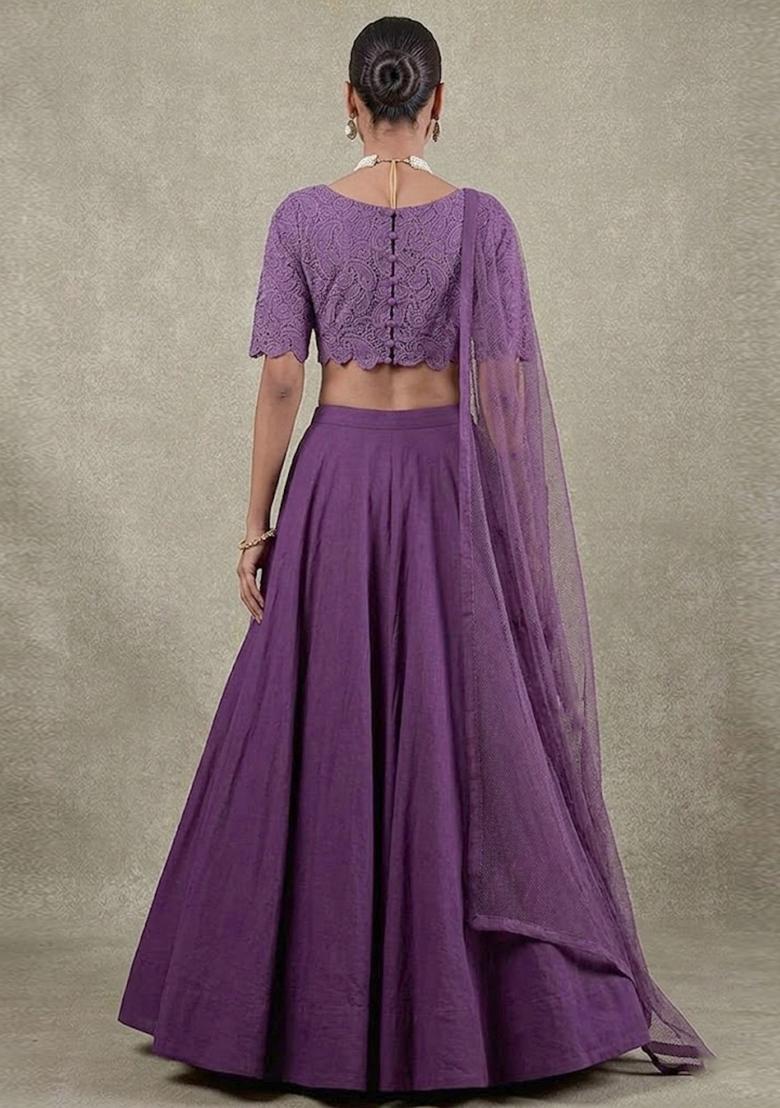 Grape Purple Self Design Crepe Lehenga Set - Indya