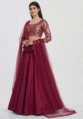 Purple Silk Blend Lehenga Set