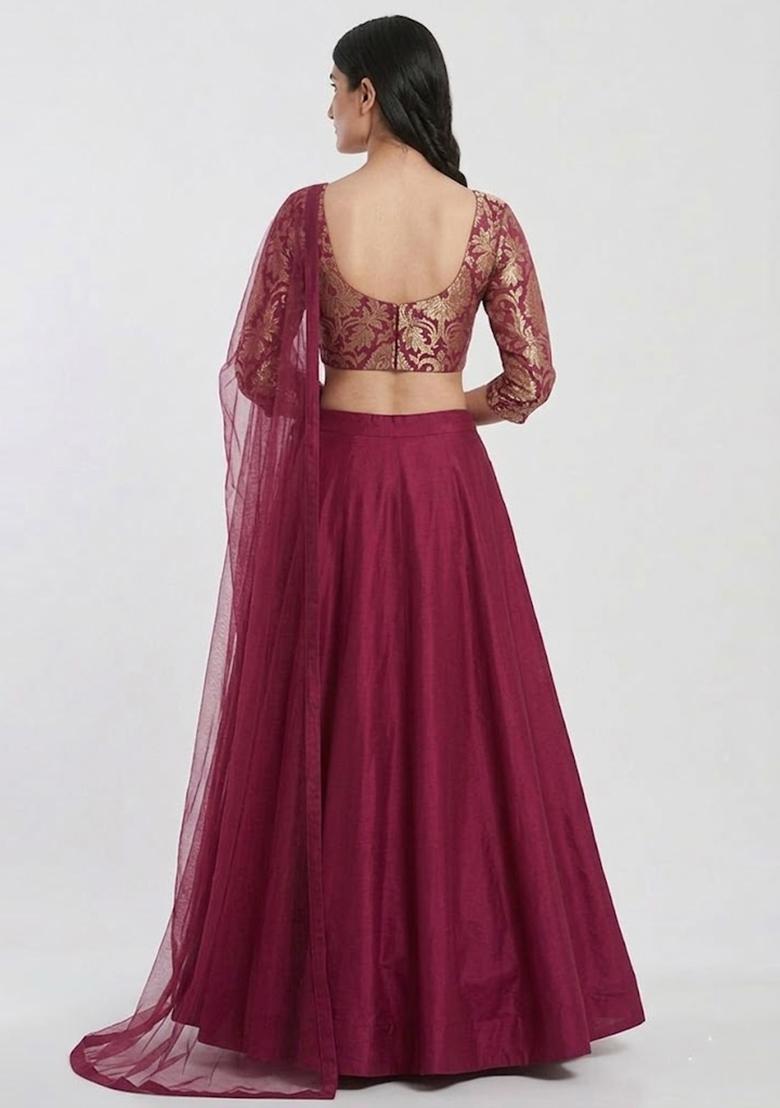 Purple Silk Blend Lehenga Set - Indya