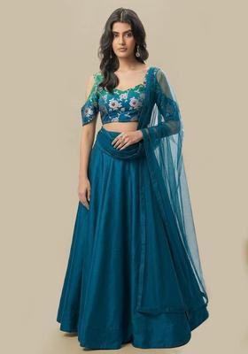Green Silk Blend Lehenga Set