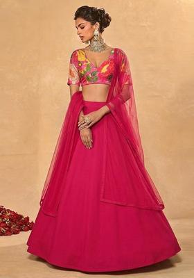 Pink Printed Linen Lehenga Set