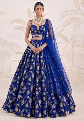 Cobalt Blue Silk Blend Lehenga Set