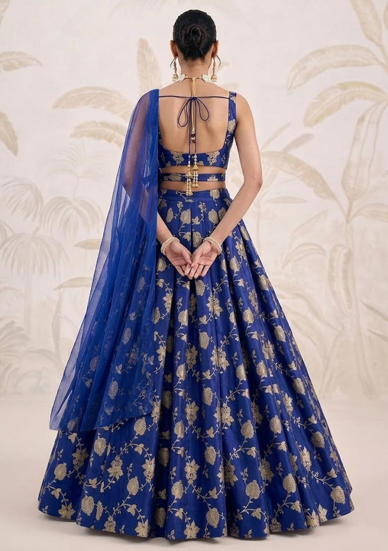 Cobalt Blue Silk Blend Lehenga Set - Indya