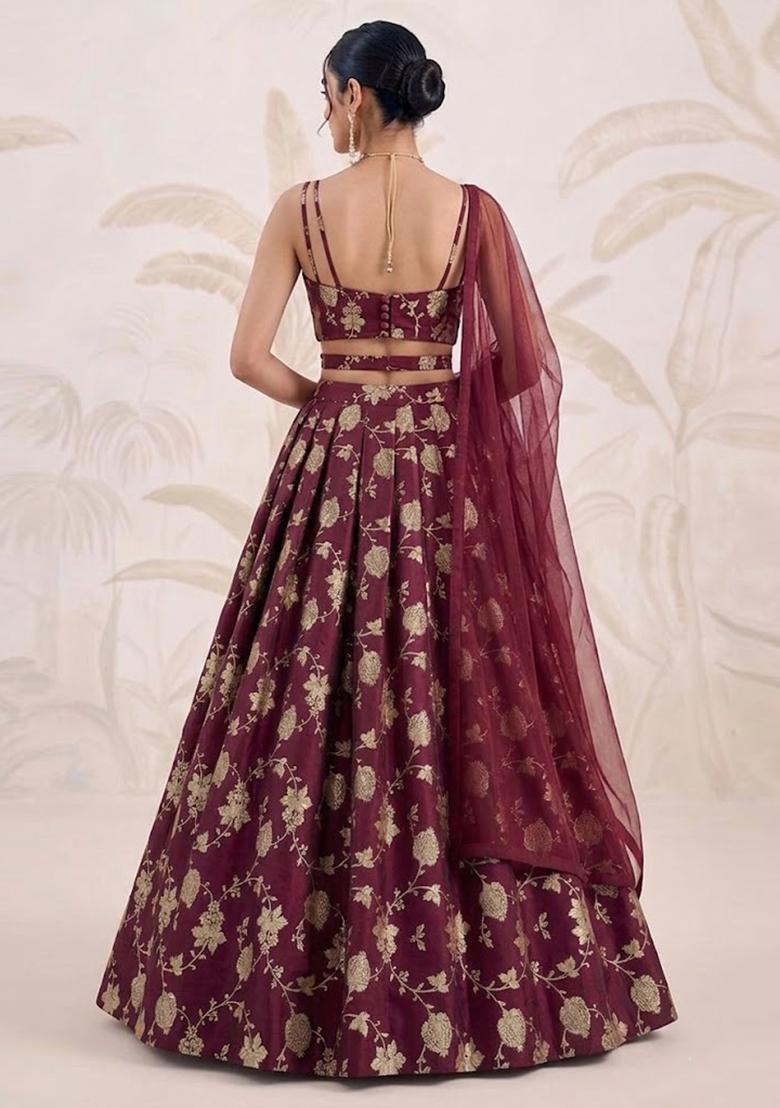 Wine Silk Blend Lehenga Set - Indya