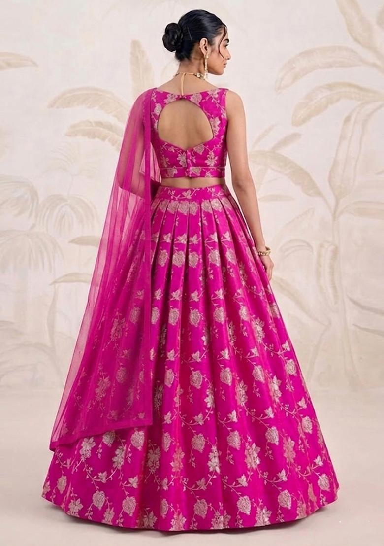 Magenta Pink Silk Blend Lehenga Set - Indya