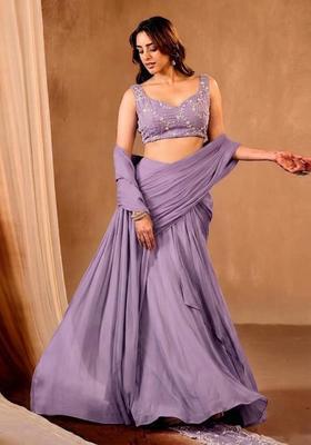 Purple Embroidered Chanderi Lehenga Set
