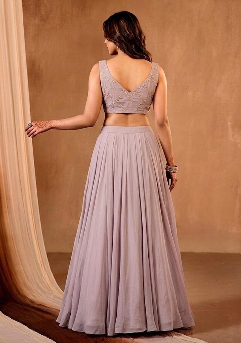Pink Embroidered Chanderi Lehenga Set - Indya