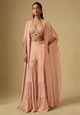 Peach Sequin Silk Blend Fusion Set
