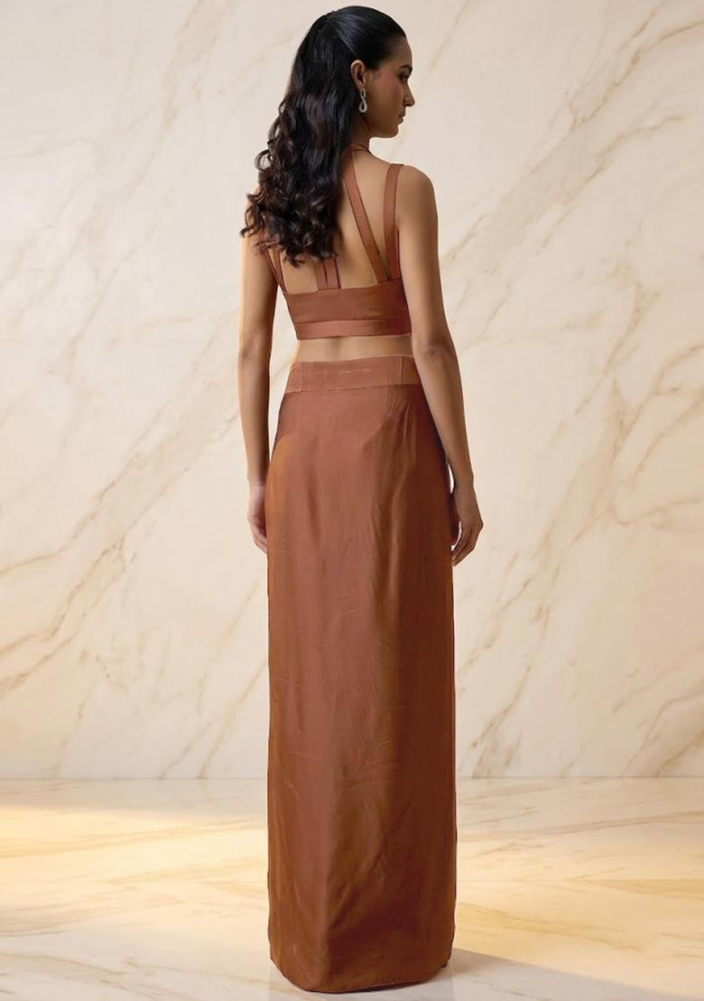 Brown Embroidered Handwork Fusion Set - Indya