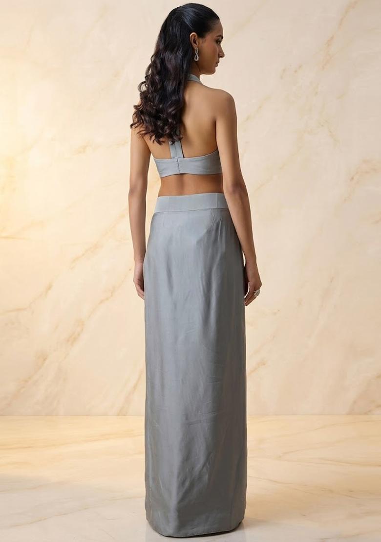 Grey Embroidered Handwork Fusion Set - Indya
