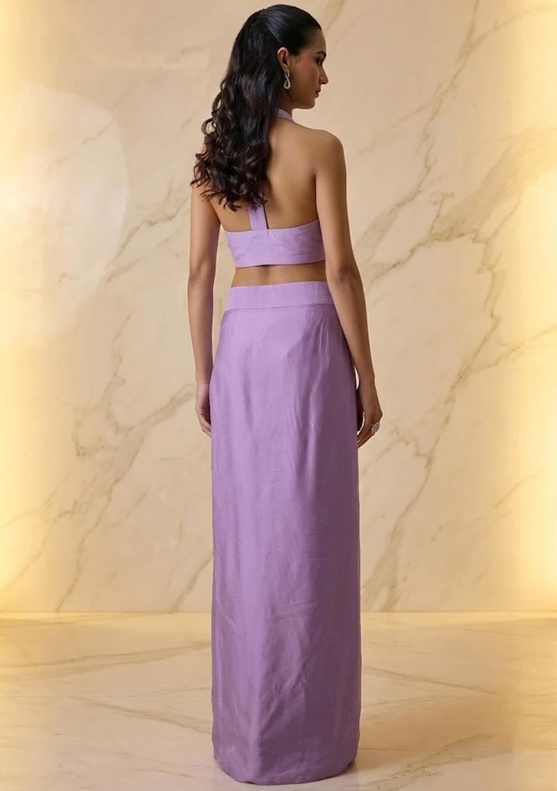 Lilac Embroidered Handwork Fusion Set - Indya