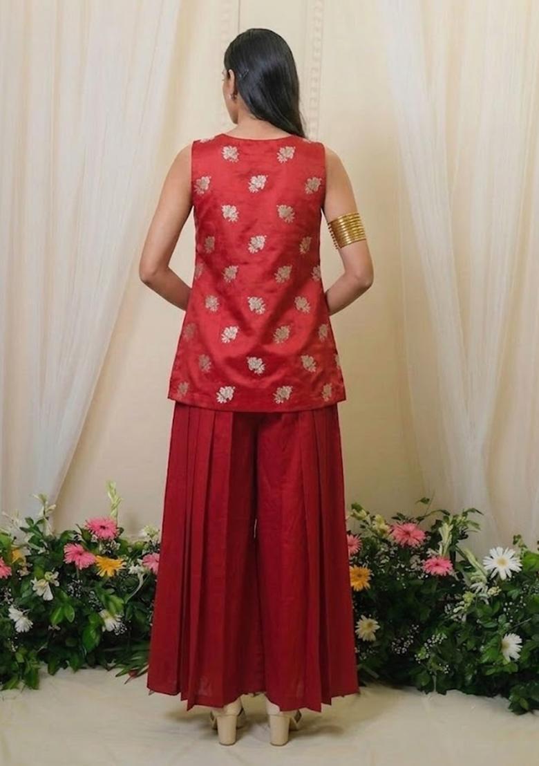 Crimson Red Silk Blend Fusion Set - Indya