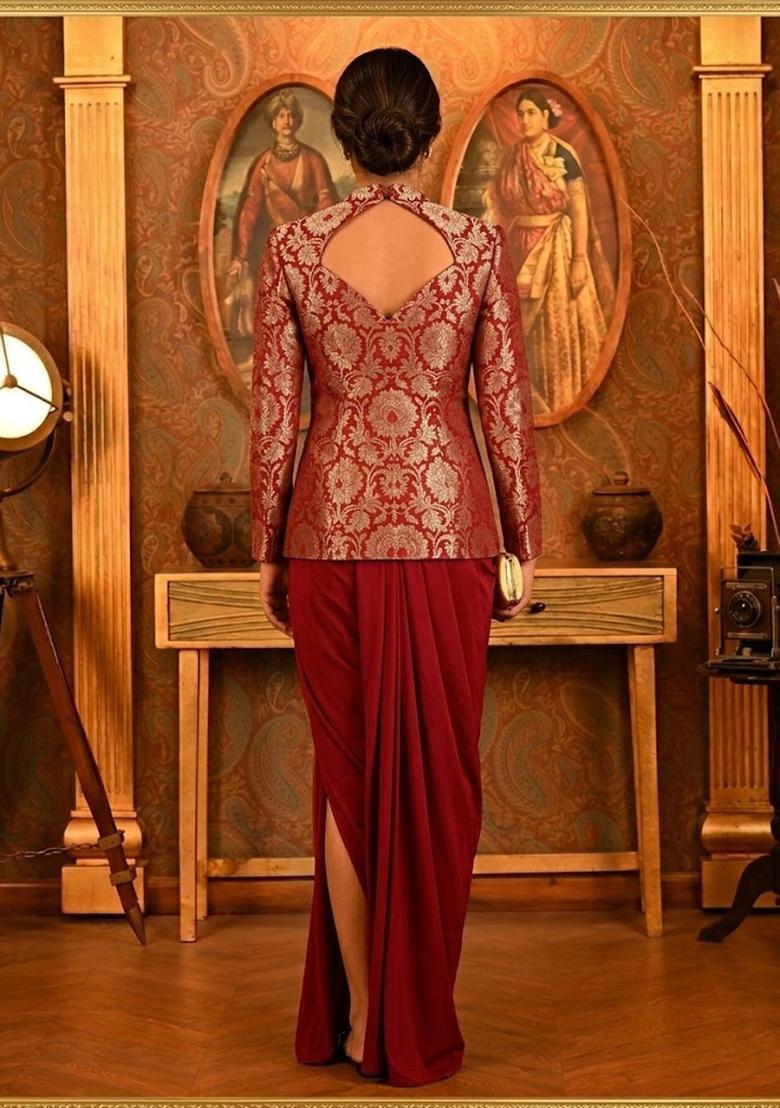 Crimson Red Silk Blend Fusion Set - Indya