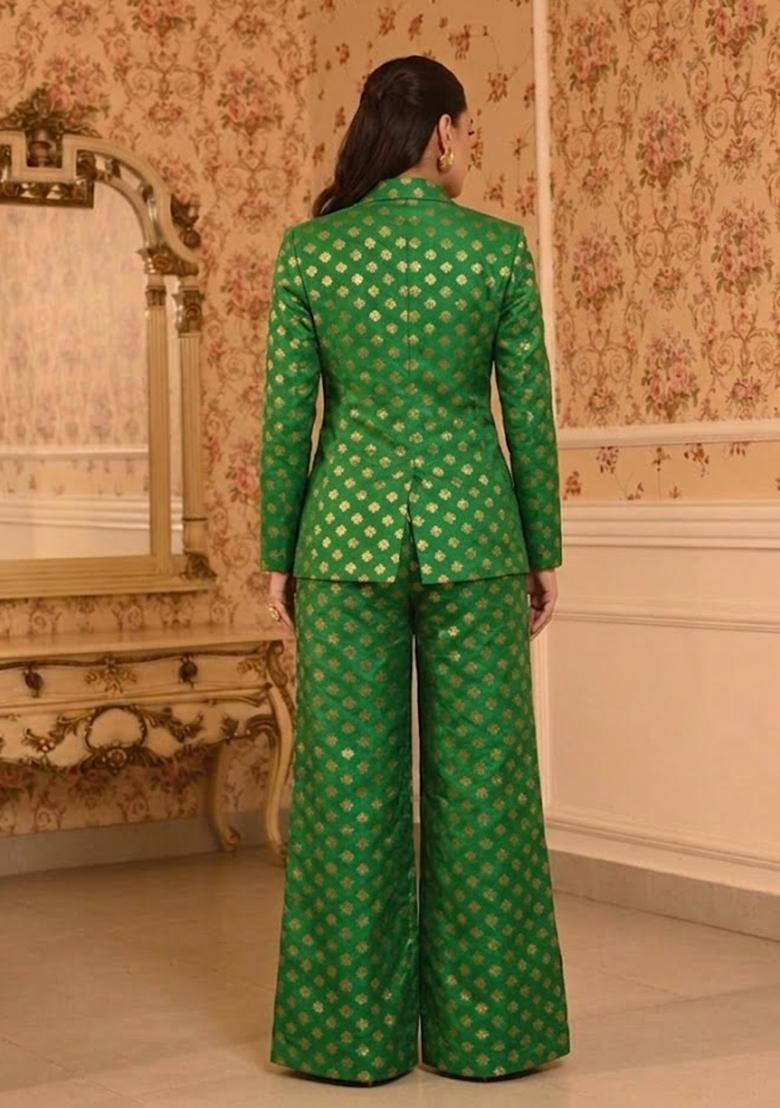 Green Zari Brocade Fusion Set - Indya