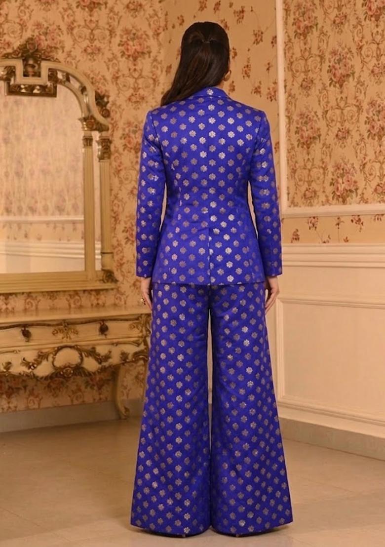 Royal Blue Zari Brocade Fusion Set - Indya