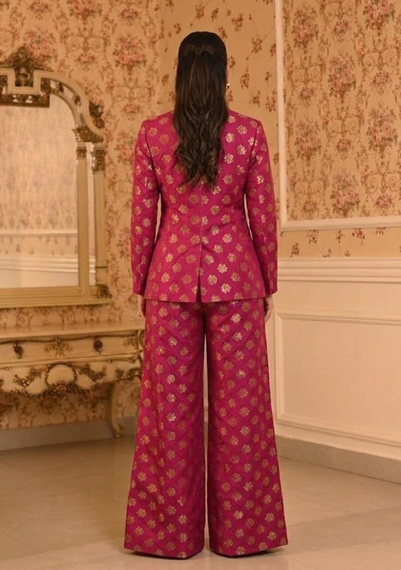 Rani Pink Zari Brocade Fusion Set - Indya