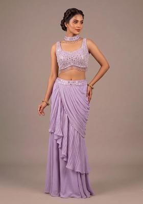 Lavender Embroidered Handwork Fusion Set