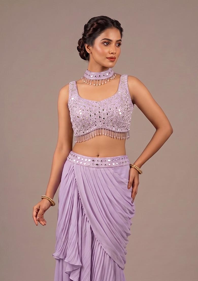 Lavender Embroidered Handwork Fusion Set - Indya