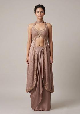 Mauve Embroidered Handwork Fusion Set