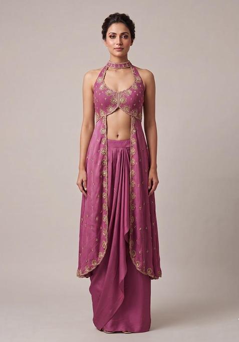 Pink Embroidered Handwork Fusion Set