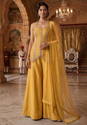 Yellow Embroidered Handwork Sharara Set