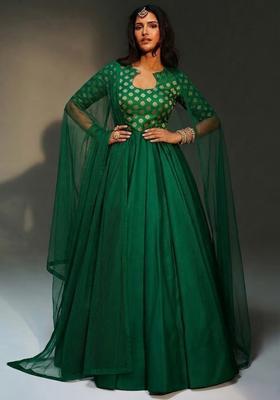 Green Zari Brocade Anarkali with Dupatta