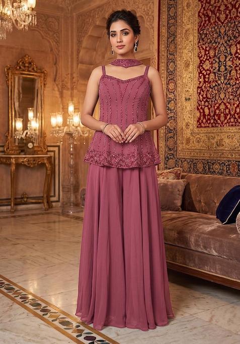 Pink Embroidered Handwork Sharara Set
