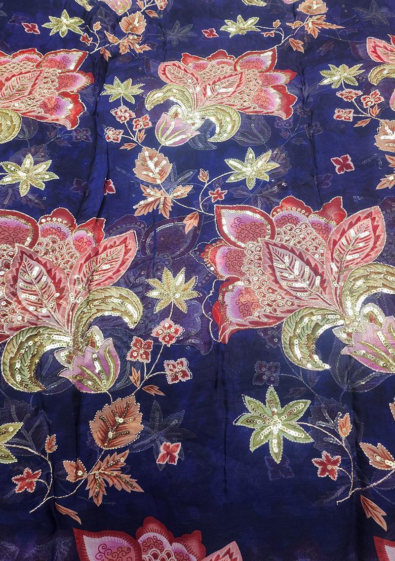 Navy Blue Sequin Tissue Lehenga Set - Indya