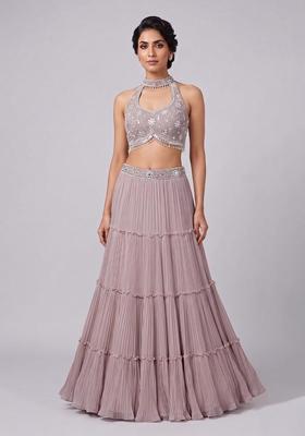 Mauve Embroidered Handwork Lehenga Set