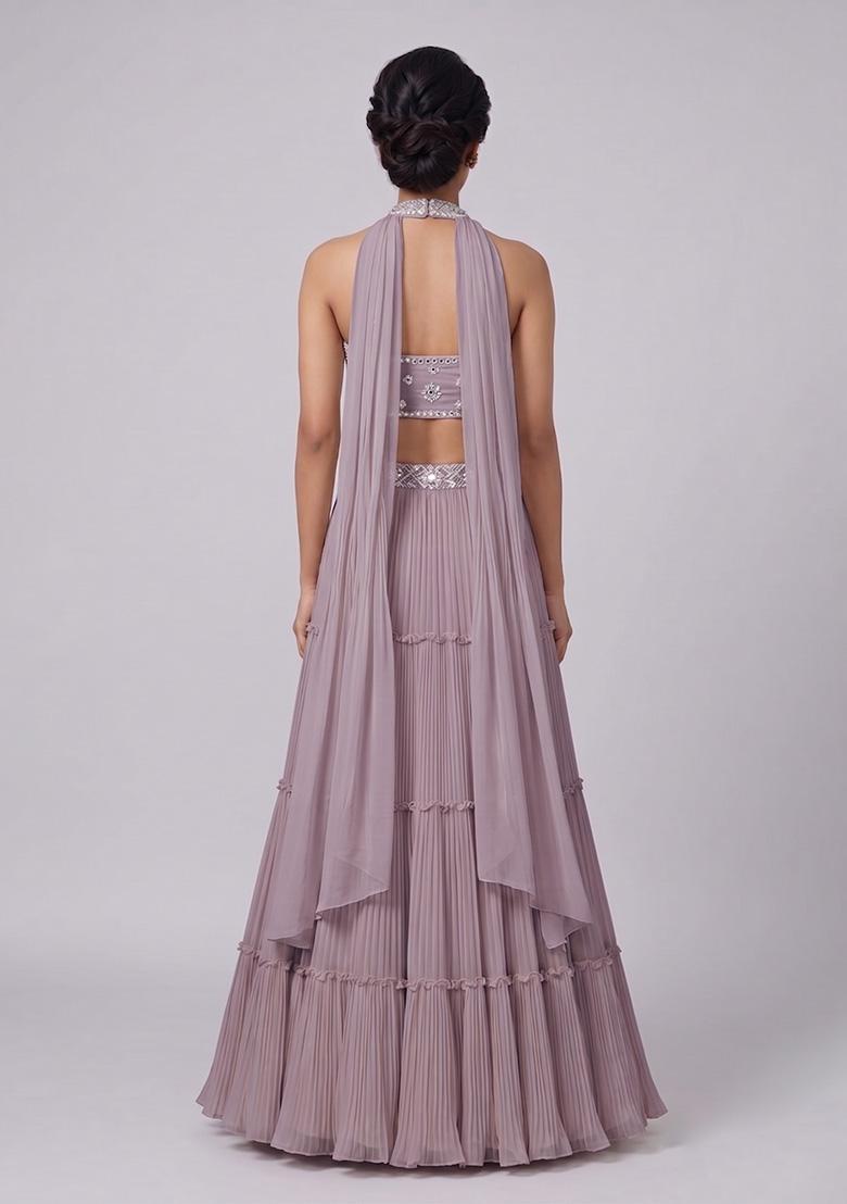 Mauve Embroidered Handwork Lehenga Set - Indya