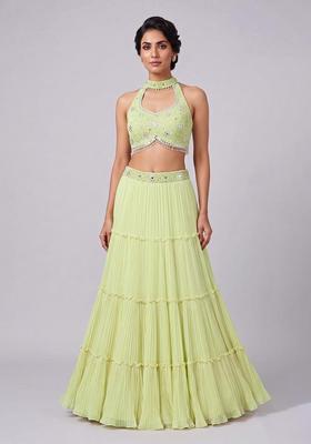 Light Green Embroidered Handwork Lehenga Set