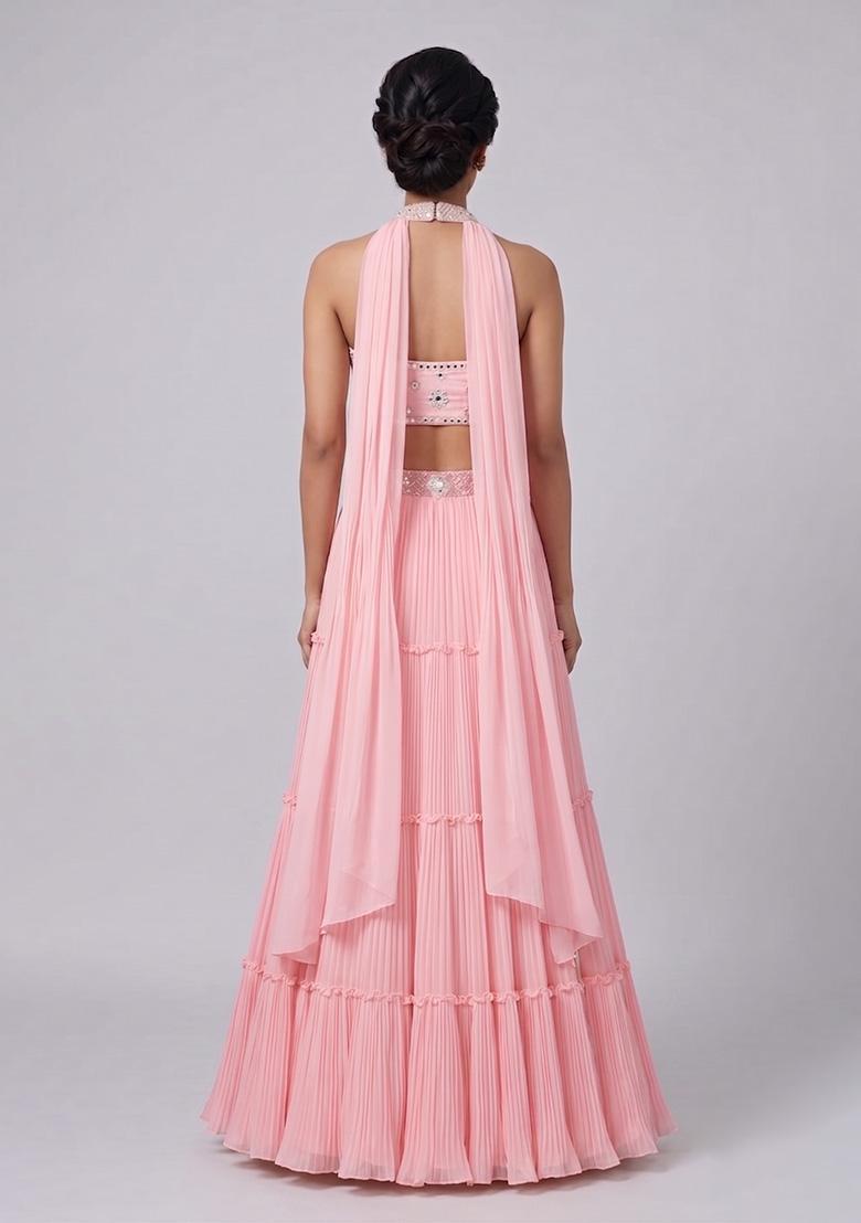 Pink Embroidered Handwork Lehenga Set - Indya