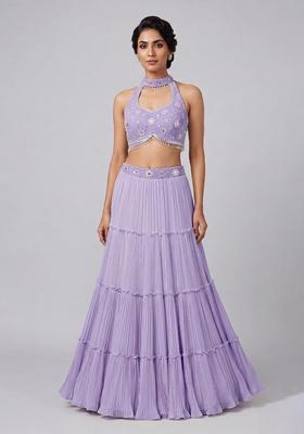 Lavender Embroidered Handwork Lehenga Set