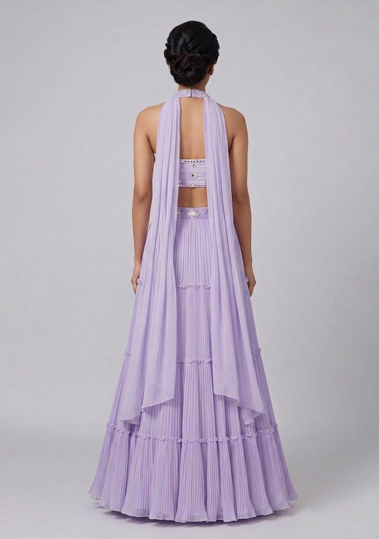 Lavender Embroidered Handwork Lehenga Set - Indya