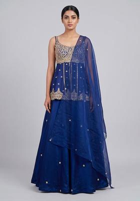 Blue Embroidered Handwork Lehenga Set