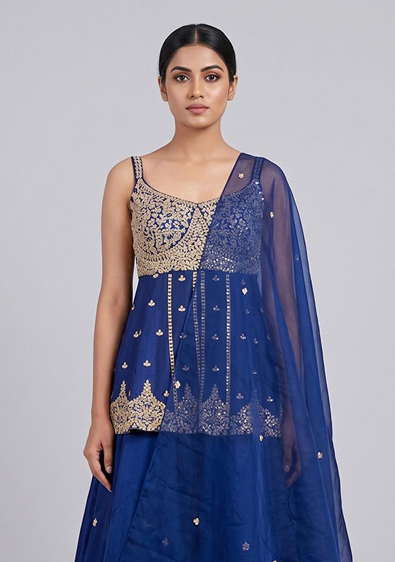 Blue Embroidered Handwork Lehenga Set - Indya