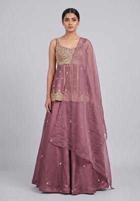Mauve Embroidered Handwork Lehenga Set
