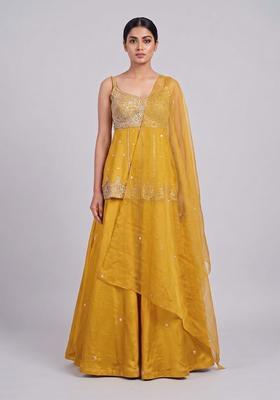 Yellow Embroidered Handwork Lehenga Set