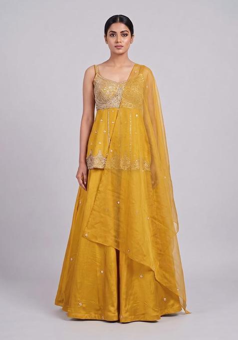 Yellow Embroidered Handwork Lehenga Set