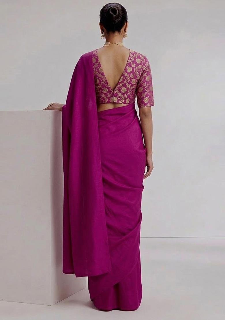 Pink Silk Blend Pre Draped Saree Set - Indya