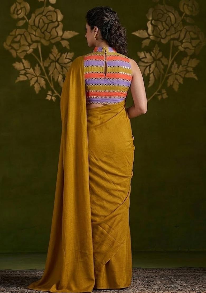 Mehendi Green Printed Organza Pre Draped Saree Set - Indya