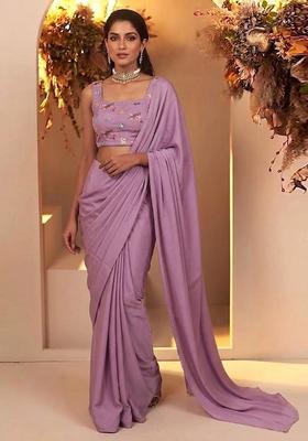 Pink Embroidered Chanderi Pre Draped Saree Set