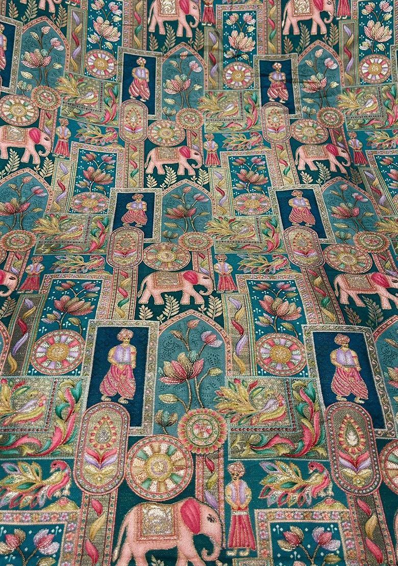 Teal Green Jacquard Silk Blend Sharara Set - Indya