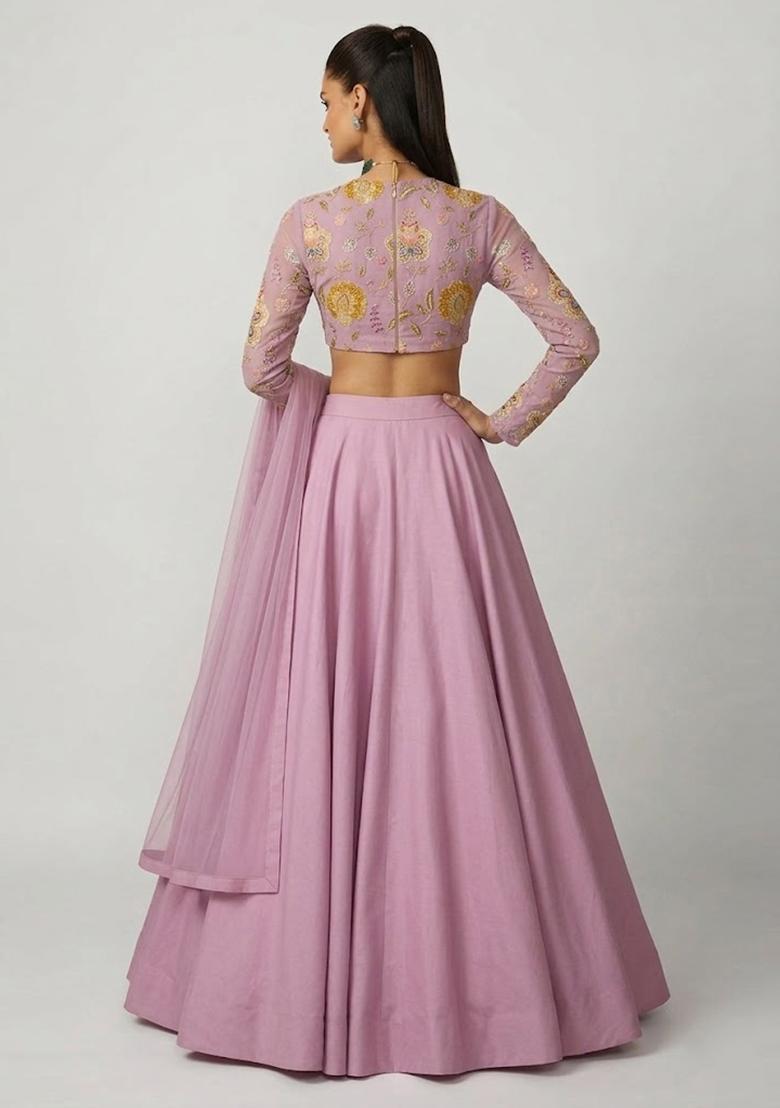 Light Pink Printed Organza Lehenga Set - Indya
