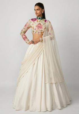 Ivory Printed Organza Lehenga Set
