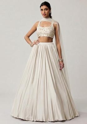 White Embroidered Crepe Lehenga Set