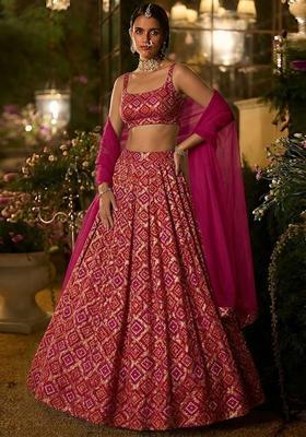 Rani Pink Jacquard Georgette Lehenga Set